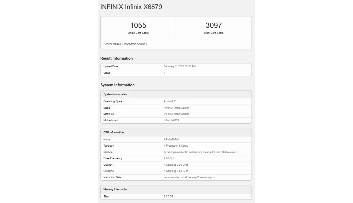 Infinix Note 60 Geekbench Scores Reveal MediaTek Dimensity 7400